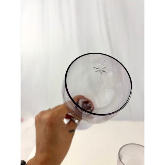 VTG Clear Purple Mid Century Barware Starburst Wine Glasses Set of 2 1970s - Picture 12 of 16